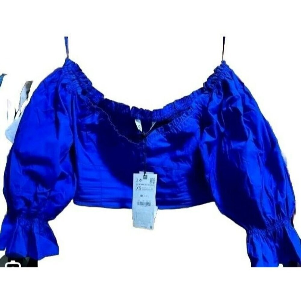 Zara Blue Crop Top Balloon Sleeve 3612 255 SIZE M